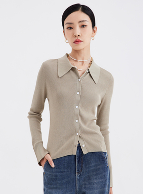 ZORANZI庄子女单排扣POLO领修身长袖针织衫上衣WKS12524-WKS12526