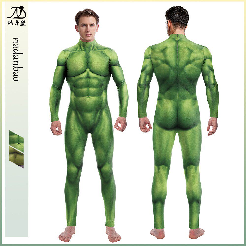 绿色肌肉人浩克连体演出服成人cos绿巨人Hulk紧身衣万圣节弹力装