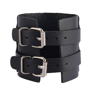 宽手镯双排扣皮带皮质 男士复古武术cos护腕护手朋克勇士单只
