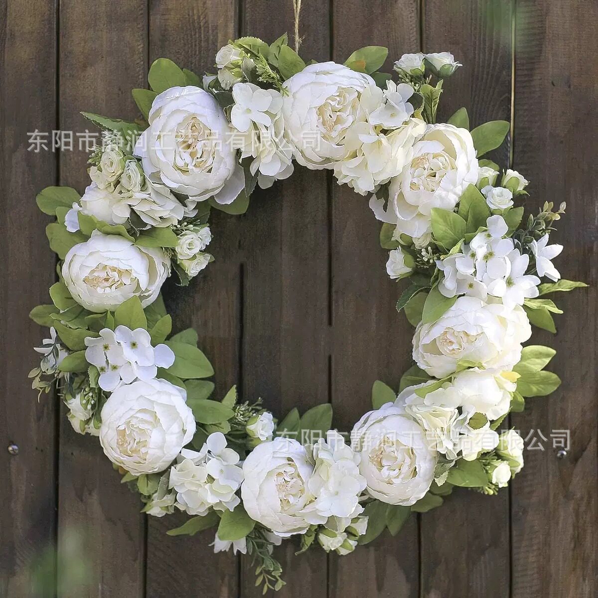 新品春季花环门挂婚礼门楣摄影婚庆客厅花艺装饰白色仿真牡丹花环