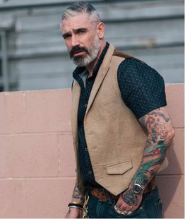 西部牛仔鹿皮绒拼接西装马甲男秋冬休闲大码毛呢马夹猎装外套