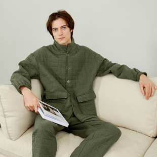 两件套 可外穿棉袄棉裤 美标睡衣男冬季 空气夹棉加厚保暖家居服套装