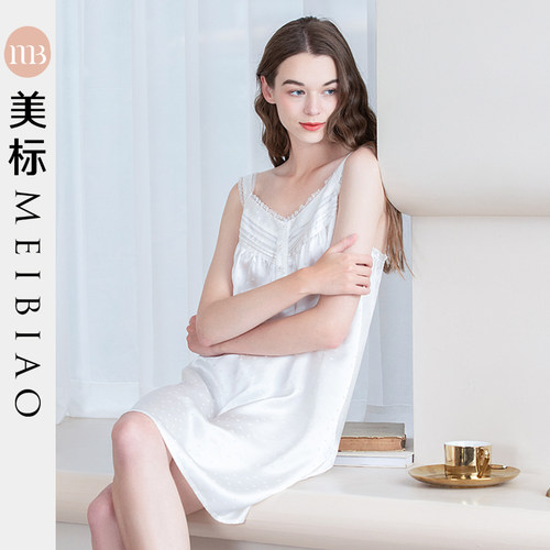 美标100%桑蚕丝夏季甜美女士睡裙