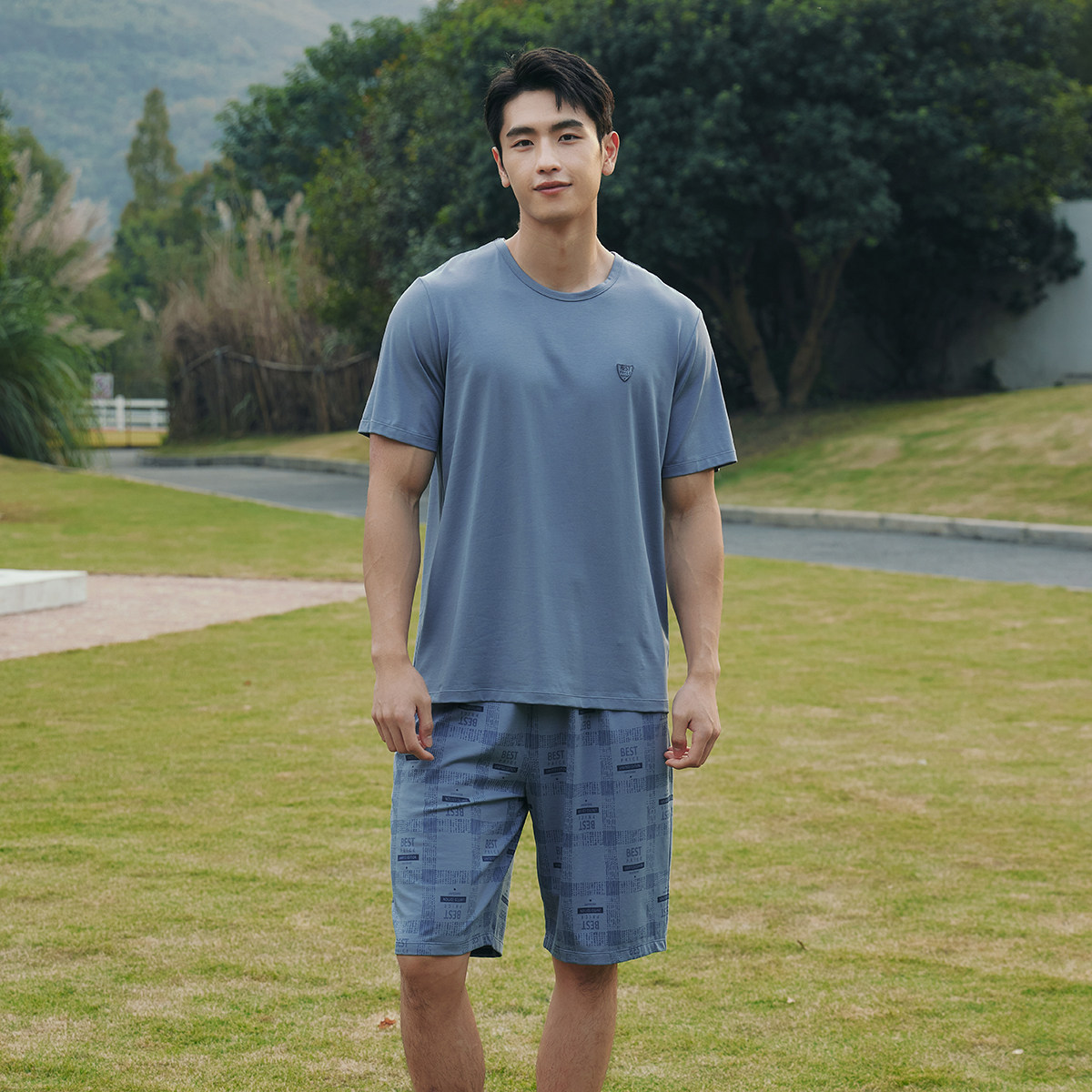 美标男士夏季棉睡衣套装透气图片
