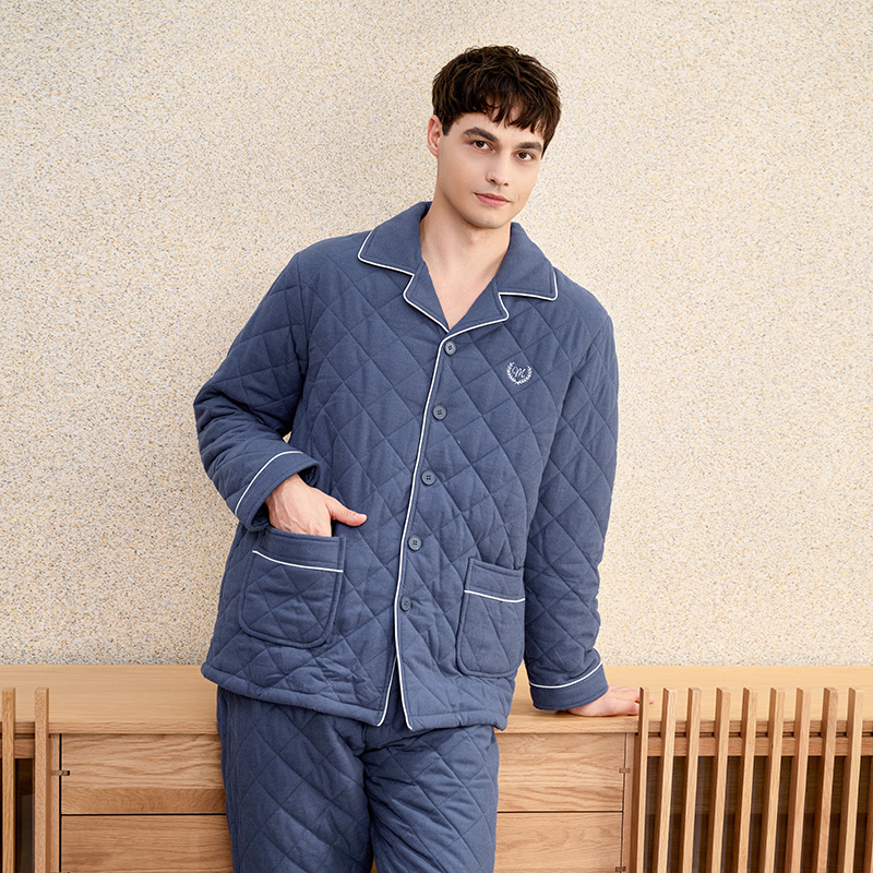 美标男士夹棉三层加厚保暖睡衣