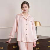 美标女士睡衣100%真丝 纯色丝绸家居服 19姆米桑蚕丝重磅宽松长袖