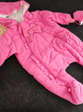 英单 mamas&papas婴儿加厚棉服加绒连体衣女宝宝满月哈衣百天冬季