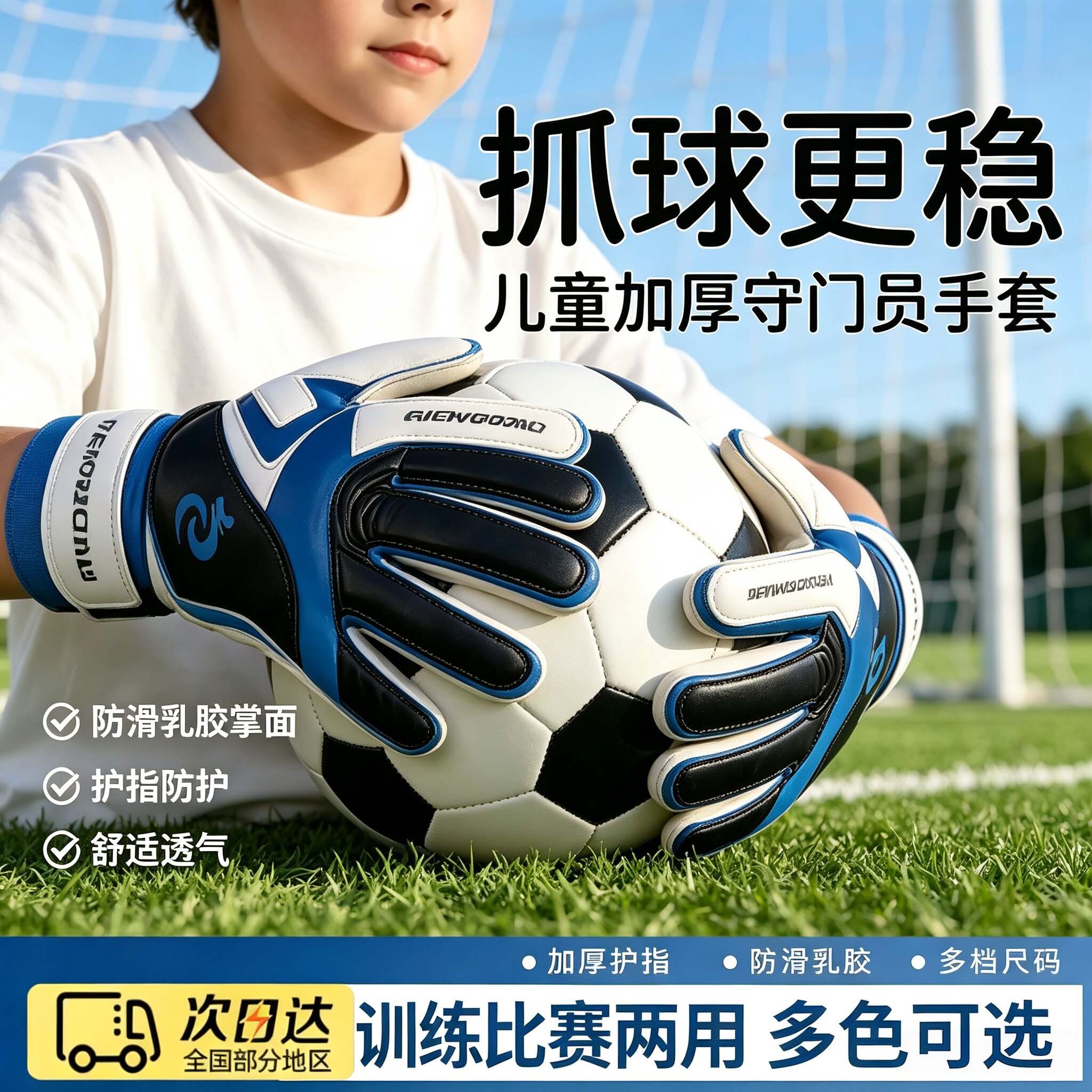德国儿童足球守门员手套门将比赛专业小学生护指装备护具专用男童