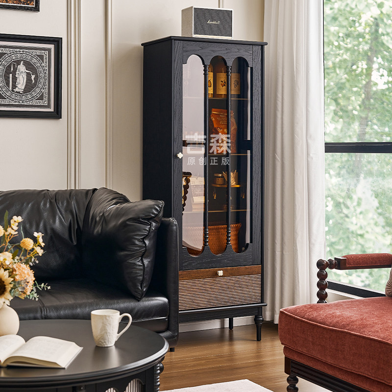 法式复古全实木酒柜客厅靠墙边柜美式小型电视边柜家用玻璃展示柜,住宅家具,酒柜,淘宝优惠券,粉丝福利购,淘宝优惠卷
