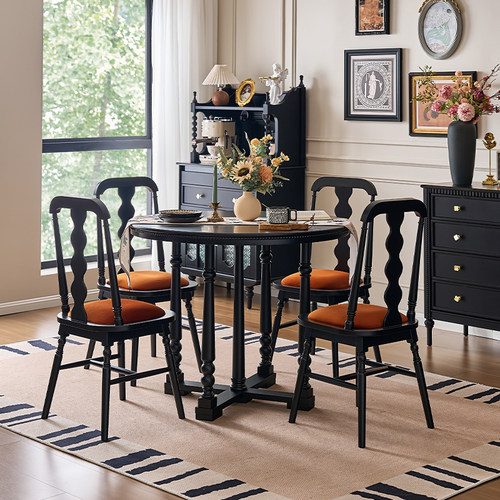 吉森木业法式复古风实木圆餐桌