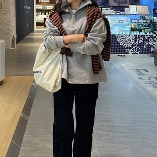 套头秋冬纯棉毛圈卫衣打底衫 T295韩国女装 简约拉链翻领长袖