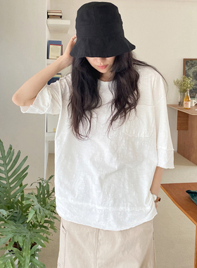 T241韩国女装新款2026竹节棉宽松休闲半袖圆领显瘦纯色t恤百搭