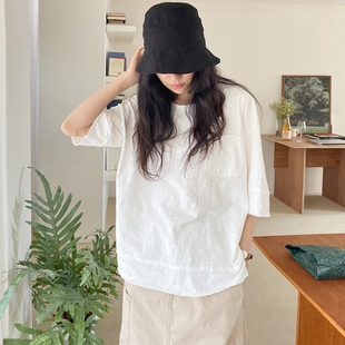 圆领显瘦纯色t恤百搭 2025竹节棉宽松休闲半袖 T241韩国女装 新款