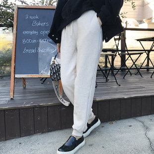 松紧腰舒适 2025宽松加绒保暖秋冬女休闲运动长裤 K36韩国女装 新款