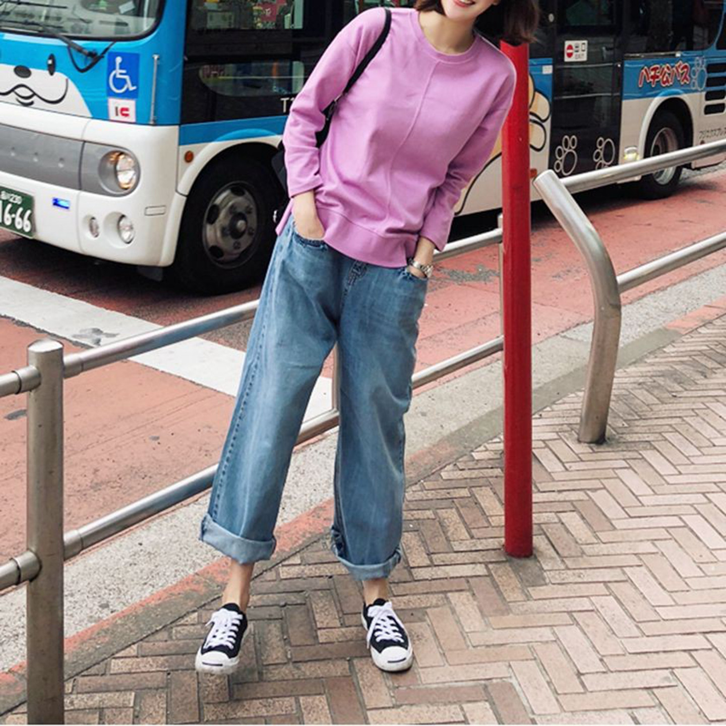 韩国女装新款宽松休闲圆领套头长袖春秋冬女卫衣拼接显瘦毛圈棉