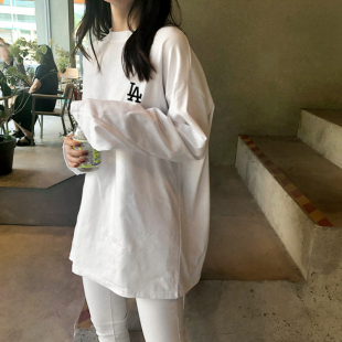 套头T恤 2025简约宽松LA字母秋冬女长袖 纯棉 代新品 T155韩国女装