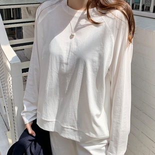亲肤春秋 t恤打底衫 T318好品质韩国女简约宽松圆领纯棉插肩袖 长袖
