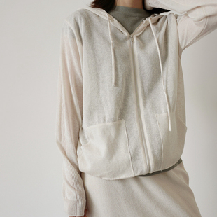 夏秋防晒纯色 针织衫 韩国女装 莱赛尔垂感连帽宽松拉链长袖