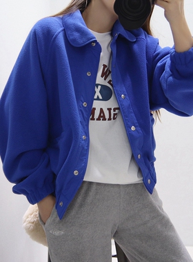 F77韩国女装摇粒绒秋冬长袖翻领休闲运动外套绒衫温暖亲肤