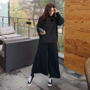 k916好品质韩国内加绒保暖宽松秋冬女阔腿裤 加厚松紧腰 裙裤