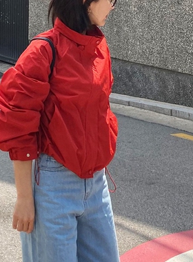 韩国女装新简约宽松拉链立领插肩长袖春夏女风衣外套防晒挡风保暖