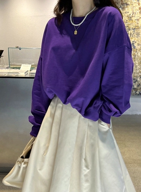 T294韩国女装简约设计感薄绒毛圈宽松圆领套头长袖秋冬卫衣