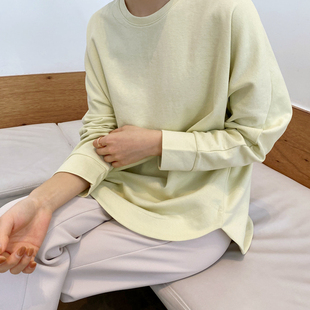 T271韩国女装 T恤打底多巴胺 秋冬双面柔棉宽松圆领套头长袖