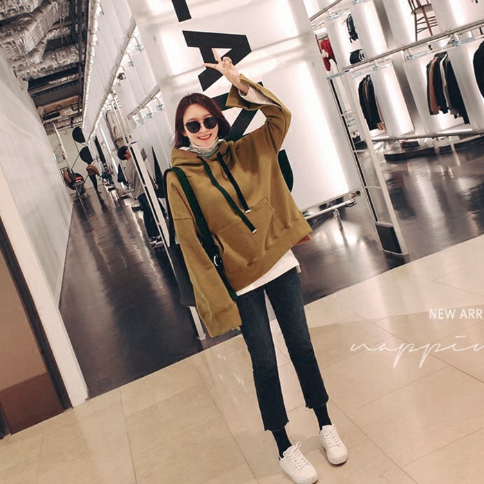 t21戴帽前短后长加绒保暖卫衣