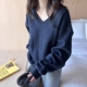 卫衣打底冬季 T296韩国女装 新简约宽松V领抓绒长袖 亲肤温暖