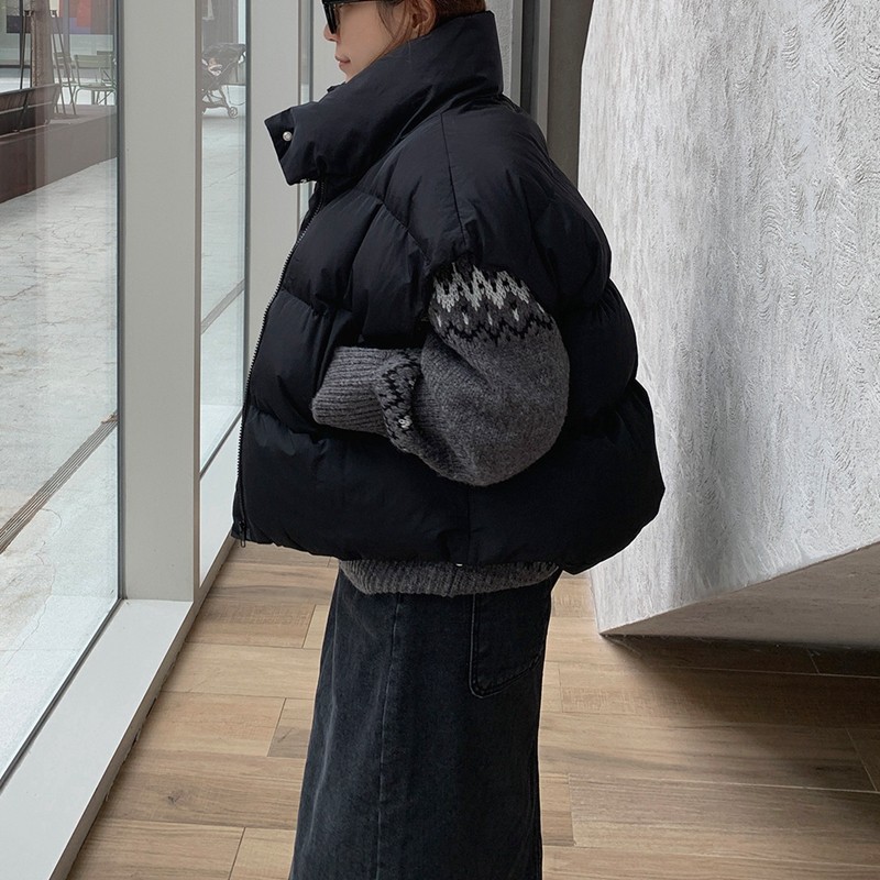 韩国女装宽松简约立领面包服