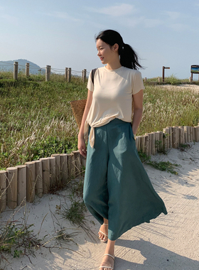 韩国女装不规则设计侧绑带圆领套头短袖夏女弹力棉T恤显瘦T203