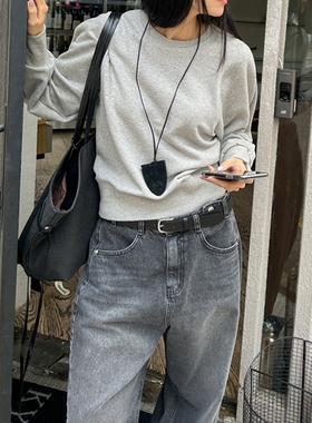 韩国极简2025新款圆领长袖灰色纯棉卫衣女休闲基础款春秋冬T301-1