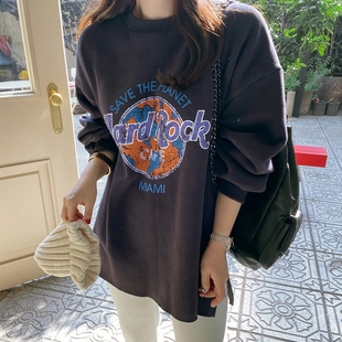 T302好品质韩国印花磨毛抓绒长袖 圆领套头保暖秋冬女卫衣