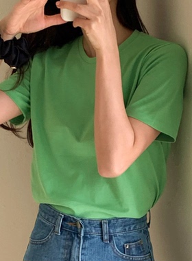 T281韩国女装简约纯棉圆领套头短袖t恤夏季百搭打底多巴胺