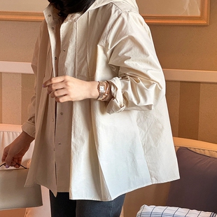 F82好品质韩国女装戴帽长袖压褶A型宽松春夏女风衣外套显瘦