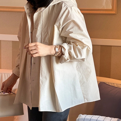 长袖戴帽A型裙式简约显瘦女风衣