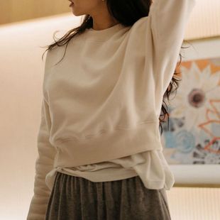 简约纯色薄绒女卫衣打底保暖 短款 T262韩国女装 套头宽松长袖