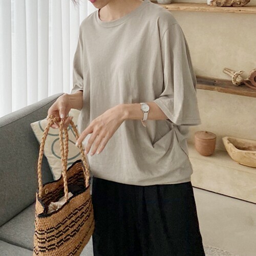 五分袖简约松弛感纯棉女t恤显瘦