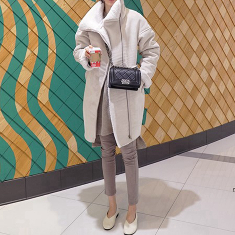 D12韩国女装新款皮毛一体仿麂皮帅气宽松毛绒中长款外套大衣保暖-封面
