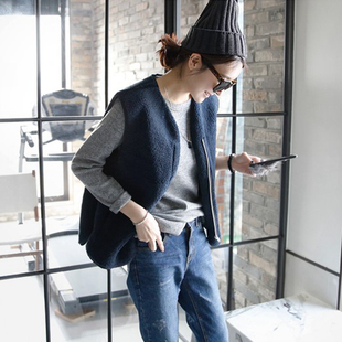 B05韩国女装 2025复古羊羔绒简约拉链秋冬女马夹背心保暖 代新款