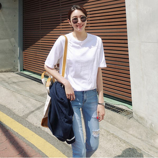 T恤显瘦打底衫 简约纯棉圆领套头夏女短袖 女内搭 新款 T129韩国女装