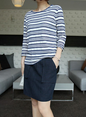 k992韩国女装2025亚麻大口袋纯色加厚复古简约直筒夏女裙半身中裙