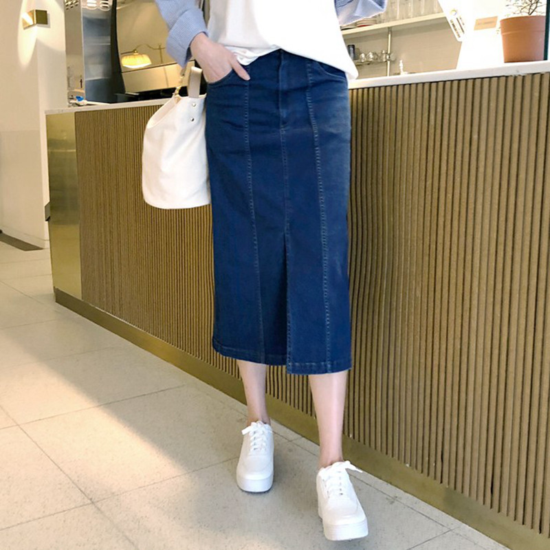 Q16 Korean Ladies 2021 Elastic force Split ends Spring and summer Middle-skirt Denim skirt Show thin Package hip Retro The dressin the Women's clothing/Boutique , Skirts  category - from Buy2taobao.com to provide professional Taobao agent buy service