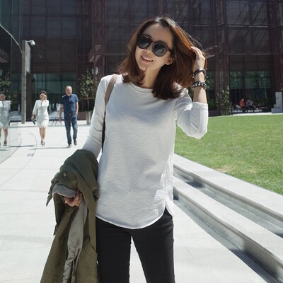 设计感长袖简约适中竹节棉女