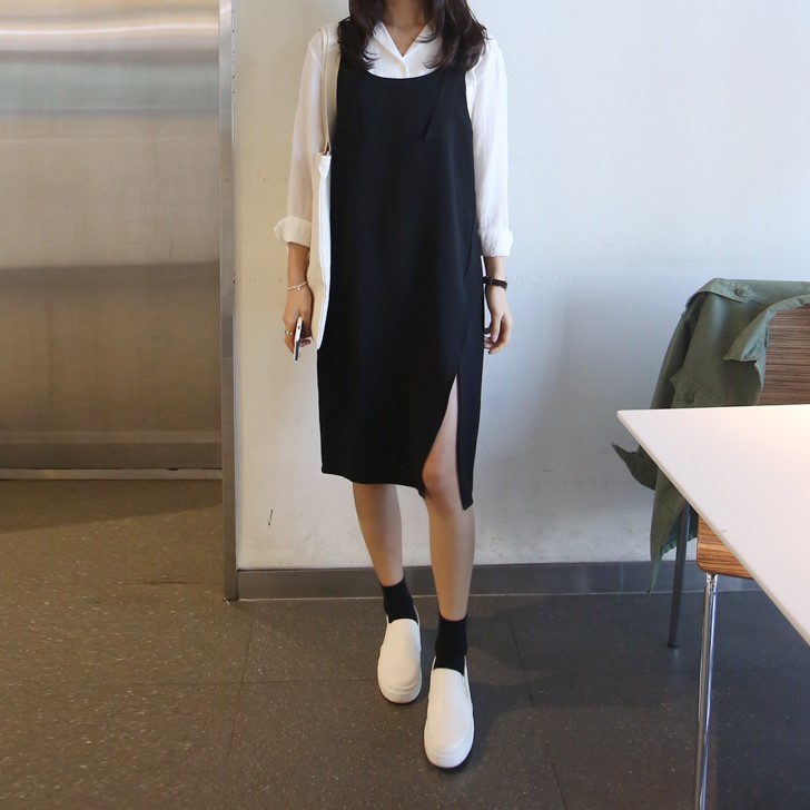 l11韩国女装新品开叉显瘦简约