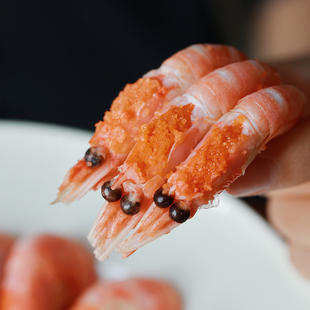 悟空家北极甜虾头籽腹籽冷冻解冻即食海鲜北极虾白嫩冰虾刺身新鲜
