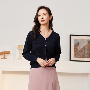 假开衫 莱赛尔天丝V领花边提花烫钻金银线薄款 针织衫 气质女装 时尚