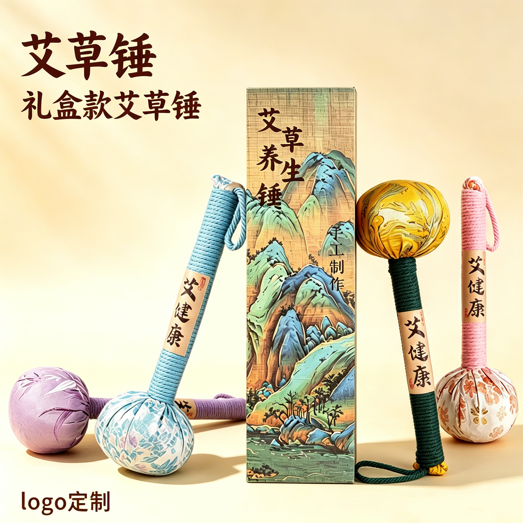重阳节伴手礼定制logo艾草养生锤公司团购妈妈奶奶生日礼物盒装