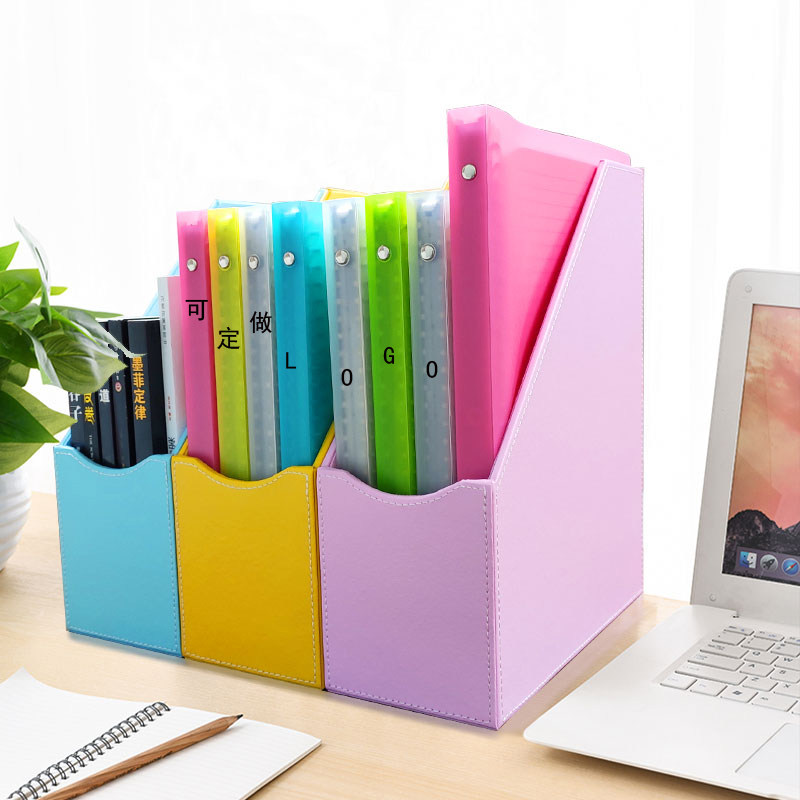 가죽 파일 랙 사무실 책상 문구 나무 A4 책 스탠드 PU 파일 홀더 정보 저장 상자 학생 용품