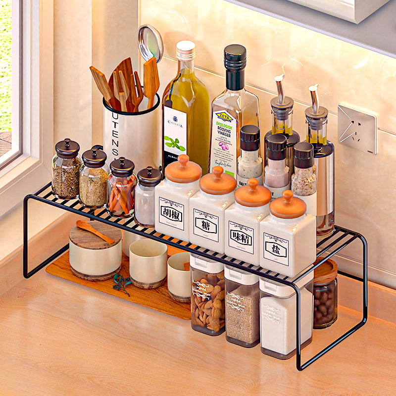 伸缩厨房置物架台面橱柜隔板分层